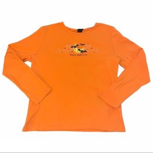Y2K Orange Happy Halloween Long Sleeve Graphic Tee
